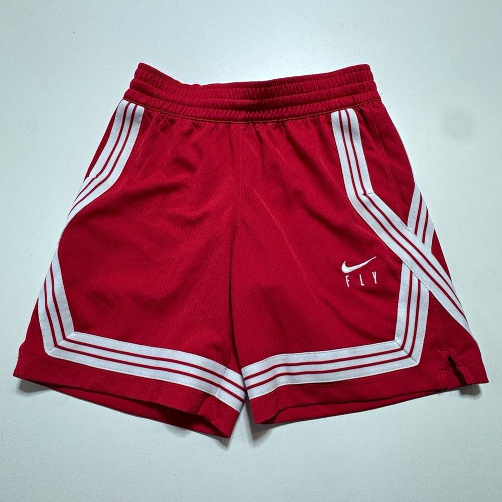 Nike Dri-FIT FLY Youth M Red/White Striped Mesh Basketball Shorts #1059